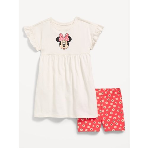 Disney© Ruffled Short-Sleeve Dress and Biker Shorts Set for Toddler Girls