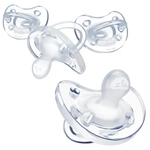 Chicco PhysioForma 100% Soft Silicone One Piece Pacifier for Babies Aged 0-6 Months | BPA & Latex Free | Reusable Sterilizing Case | Clear, 4pk