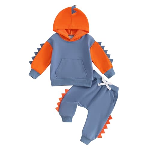 Kodaruber Toddler Baby Boy Dinosaur Outfit Long Sleeve Hoodie Sweatshirt Elastic Waist Pants Set Fall Winter Clothes