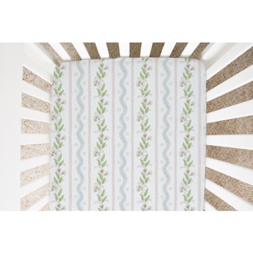 Floral Stripe Pink Blue Crib Sheet