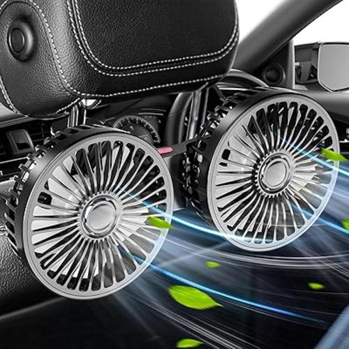 Car Fan for Backseat Kids Baby - USB Car Cooling Fans for Back Seat, Dual Head Hot Whether Car Fan for Rear Seat Passenger 3 Speeds 360° Rotatable Vehicle Rear Headrest Fans for Sedan SUV RV Truck