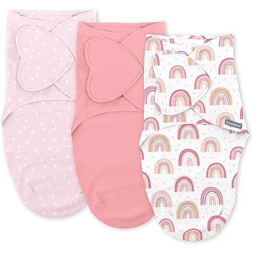 SwaddleMe by Ingenuity Monogram Collection Baby Swaddle, 100% Cotton, Improves Sleep & Calms Startle Reflex, 0-3 Months, Pocket Fold Design for Easy Changes, 1.0 TOG, 3-Pack - Rainbow