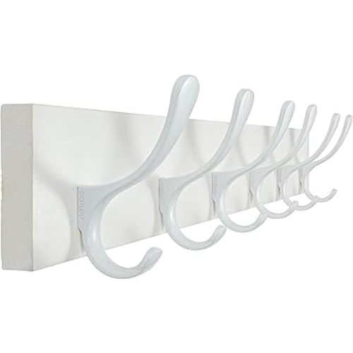 SKOLOO Coat Rack Wall Mount - Wooden White Wall Coat Hook, Wall Coat Hanger Rack with 6 Hooks for Hanging Coats, Hats, Clothing, Scarfs, White