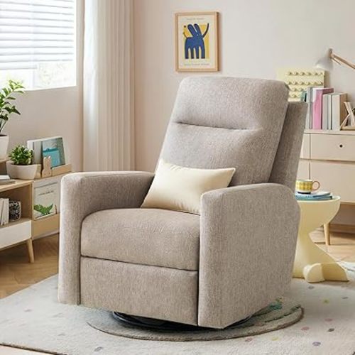 Electric Power Recliner Chair Glider Sofa, Swivel Rocking Recliner Chair for Adults with USB&USB-C Ports, Nursery Rocking Sofa Living Room Chairs (Brown)