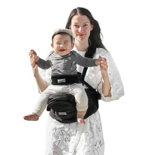Baby Hip Carrier, GROWNSY Supportive Hip Carrier with Safety Belt for Baby Toddler Up to 50lbs, Large Capacity Pockets, Adjustable Waistband for Different People, Black