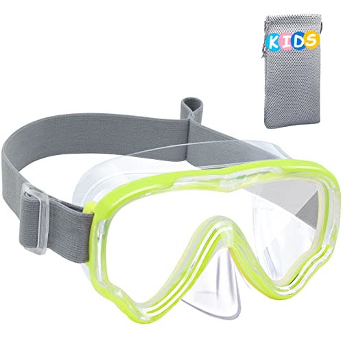 Vvinca Kids-Goggles with Nose Cover, Diving Mask Elastic Fabric Strap Anti Fog Anti Shattered Lens for Kids Swim Goggles 3-14