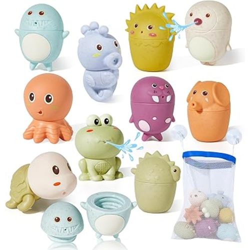 Bath Toys for Babies 6-12 Months, 10PCS Baby and Toddler Bath Toy Squirts Ocean Animals Bathtub Float Toy, Easy to Clean, Water Table Toys