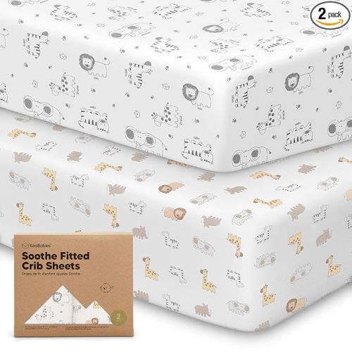 KeaBabies 2-Pack Organic Cotton Crib Sheets for Boys, Girls - 52x28 Fitted Crib Mattress Sheet Neutral, Breathable Cover for Baby Bed Set, Toddler Mattress, Soft & Cute Prints (KeaSafari)