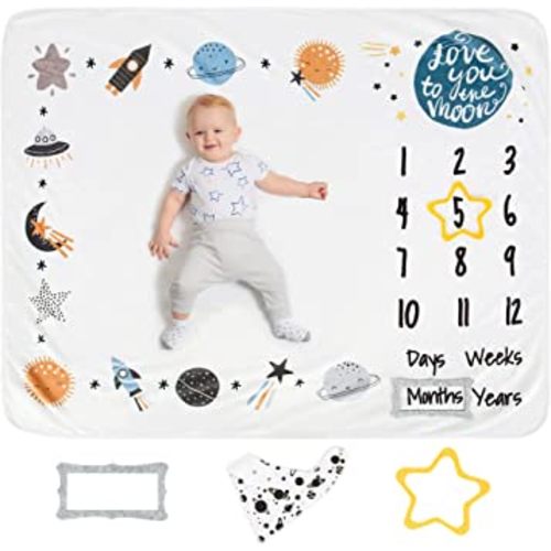 Luka & Lily Baby Milestone Blanket - Ultra Soft Fleece Monthly Milestone Blanket for Baby Girl and Boy - Perfect for Baby's First Year Growth Chart - Monthly Baby Milestone - Outer Space - 60"x40"