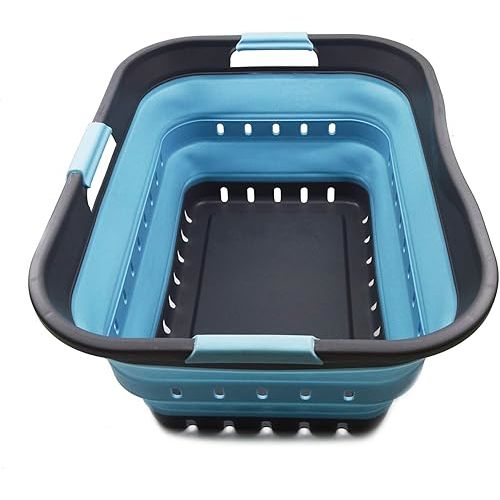 SAMMART 42L (11 gallon) Collapsible Plastic Laundry Basket - Foldable Pop Up Storage Container/Organizer - Space Saving Hamper/Basket (1, Grey/Sea Angel)