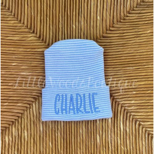Newborn Hospital Hats - Striped Hospital Newborn Hat - Personalized Baby Hat - Striped PomPom Baby Hat - Monogrammed Baby Hat