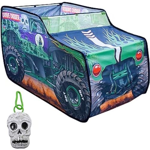 Monster Jam Grave Digger Pop Up Tent – Monster Truck Playhouse for Kids | Removable Skull Key Fob with Vehicle Sounds | Car Toys for Toddlers – Sunny Days Entertainment