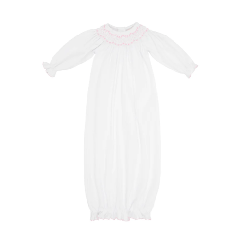 Sweetly Smocked Greeting Gown - Worth Avenue White with Palm Beach Pink