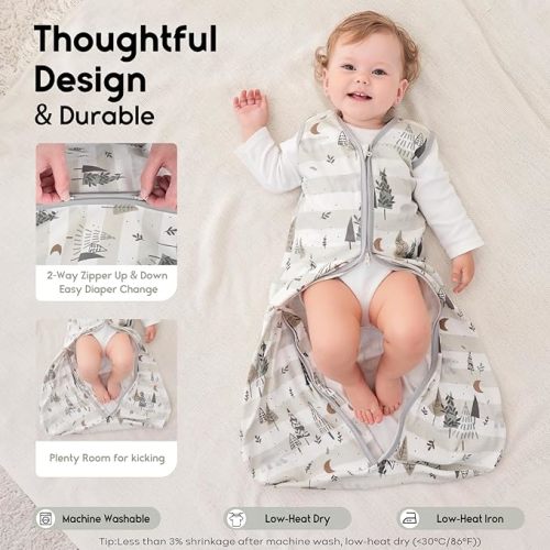 Yoofoss Baby Sleep Sack 0-6 Months 0.5 TOG Baby Wearable Blanket, 100% Cotton Infant Toddler Sleeping Sack 2-Way Zipper Lightweight Sleep Sack, Grizzly