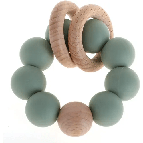 Silicone Baby Teether, Food Grade Silicone & Beech Baby Teething Toy, BPA Free (Sage)