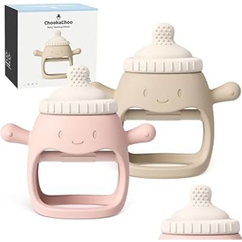 Chookachoo 2 Pack Baby Teething Toys, Teething Mitten for Infants 3+ Months, Hand Teether, Food Grade Silicone Baby Chew Toys for Sucking Needs, BPA Free Anti-Dropping Wrist Teether (Patent Pending)