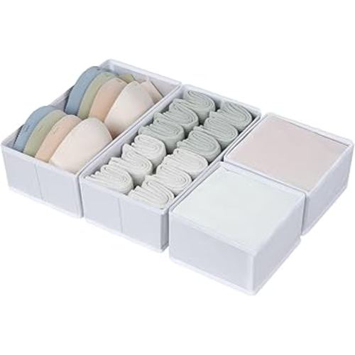 DIMJ Drawer Organizers for Clothing, Set of 4 Dresser Drawer Organizers, Fabric Closet Organizers and Storage, Drawer Dividers for Baby Clothes, Socks, Belt, Tie (White)