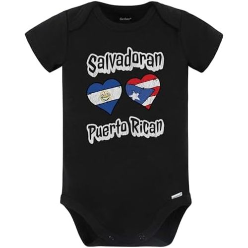 Salvadoran Puerto Rican Flag Hearts El Salvador Puerto Rico Baby Bodysuit Distressed (Black)