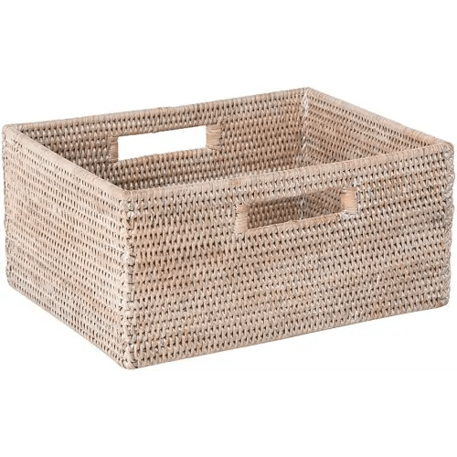 KOUBOO La Jolla Rattan Shelf Handles, Medium, White-Wash Storage Basket