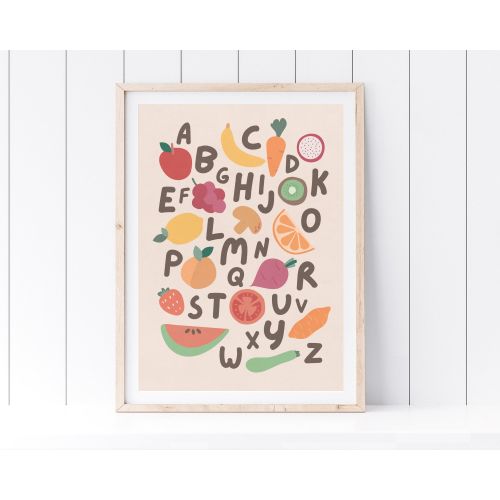 Fruit & Veggie Alphabet Print | Digital Download | Printable Wall Art | Nursery Print | Kids Room Decor | Educational Poster