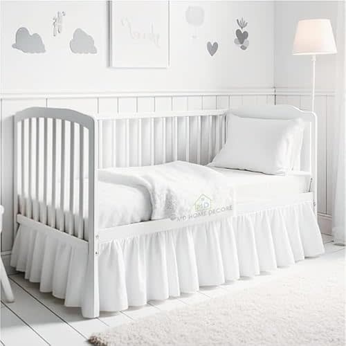 Crib Bed Skirt Dust Ruffle with Split Corners - 100% Cotton - Nursury Standard Crib Bedding Toddler Bedskirt for Baby Boys or Baby Girls - 14" Drop - White Crib Skirt