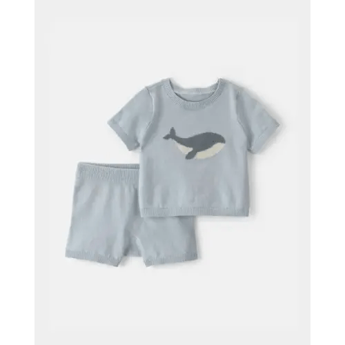 Baby 2-Piece Whale Short-Sleeve Sweater Top & Short Set - Blue | Carter's