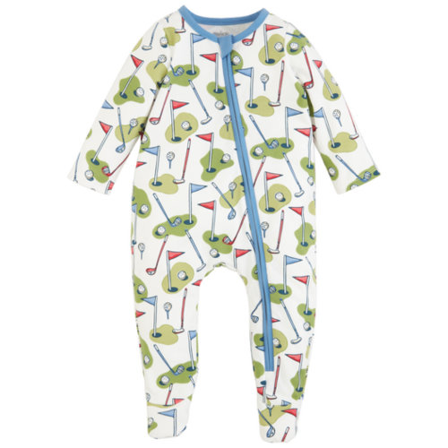 Golf Print Zip Footie, Blue