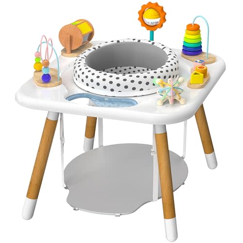 Kizfarm 3-Stage Baby Activity Center, Montessori-Inspired Design, 7 Interactive Toys with Teether, Exersaucer&Toddler Table, Shower Gift, 3 6 12 Month Old Baby Essential, Toy for Baby Infant Toddler