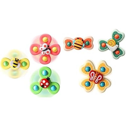 ALASOU 6 PCS Suction Cup Spinner Toys(3 Farm+3 Bee) for Infant and Toddlers