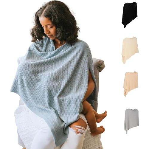 Breathable Nursing Cover Up for Breastfeeding - Privacy Nursing Covers - Newborn Essentials Must Haves - Improved Ponchy by Gold Mamas - Blue