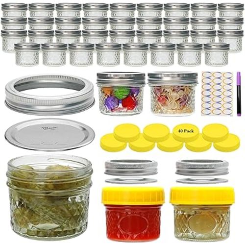 Mason Jars 4 OZ,40 Pack Canning Jars With Regular Lids,Mini Mason Jars Ideal for Jam,Jelly,Honey,DIY Projects,Wedding/Shower Favors