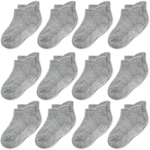 CozyWay Baby & Toddler Socks with Grippers Non Slip Ankle Grip Socks For Boys and Girls Babies - Comfy Soft Cotton - 12 Pack