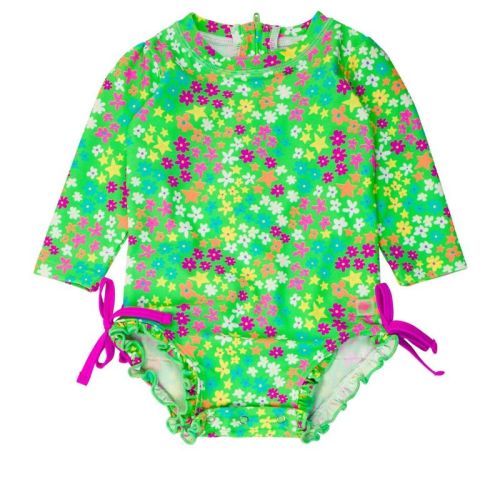RuffleButts Baby/Toddler Girls UPF50+ Long Sleeve One Piece Rash Guard