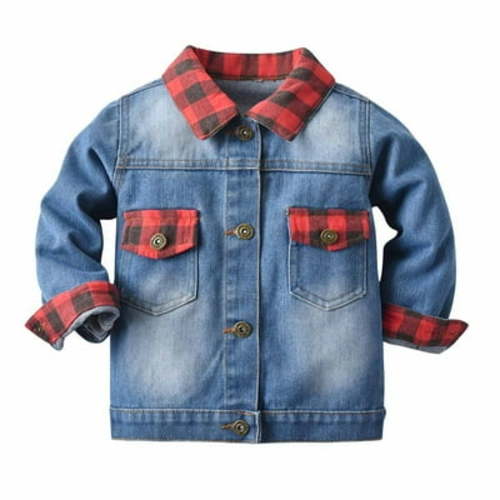 amelAEA Toddler Boy Girl Jean Jackets Long Sleeve Lapel Denim Coats Button Down Cardigan Plaid Spring Outwear