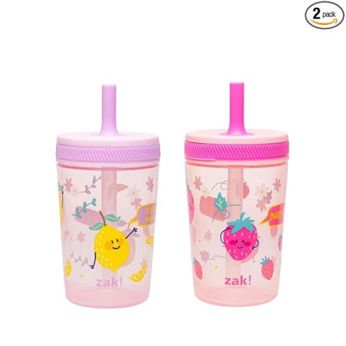 Zak Designs Kelso Toddler Cups For Travel or At Home, 15oz 2-Pack Durable Plastic Sippy Cups With Leak-Proof Design is Perfect For Kids (Sweet Berry, Lemon Zest)