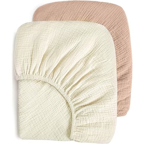 joybest Muslin Crib Sheets, Soft Baby Sheets for Crib, Fitted Crib Sheets for Girls and Boys with Boho Style 28 x 52 Inches 2 Pack