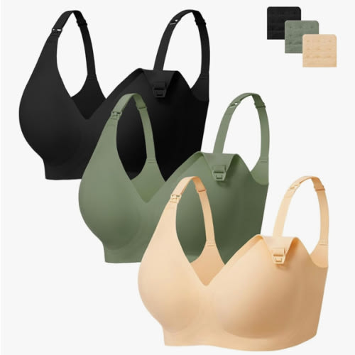 Angelhood 3 Pack Nursing Bras for Breastfeeding Seamless Pregnancy Maternity Bra Wireless Sleep Bralette with Extenders
