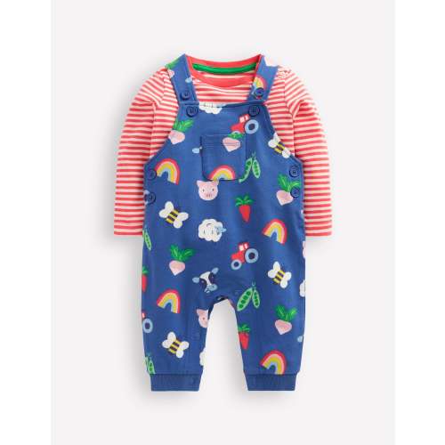Printed Jersey Dungaree Set-Delft Rainbow Farm