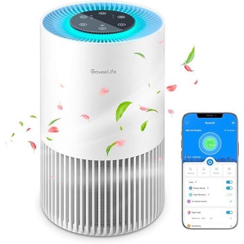 GoveeLife Smart Air Purifiers for Bedroom, HEPA Portable Filter Cleaner with WiFi Alexa Control for Pet Hair Odors Pollen Smoke, 24dB Quiet Air Purifier with 3 Speeds, Timer, Aromatherapy for Desktop