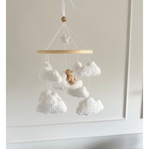 TEDDY’S DREAM  cot mobile, boucle cot mobile, cloud mobile, neutral nursery, baby mobile, nursery mobile, crib mobile, nursery decoration