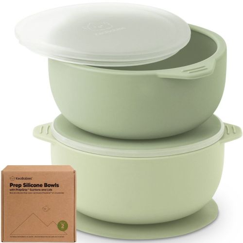 2-Pack Prep Baby Bowls with Suctions & Lids, Silicone Bowls for Baby Boy, Girl, Toddler Suction Bowl, Kids Bowl BPA-Free (Kea)