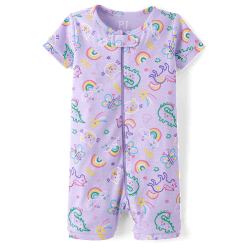 Baby And Toddler Girls Animal Mermaid Snug Fit Cotton Cropped One Piece Pajamas - Purple