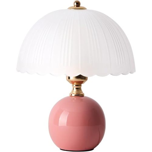 Ceramic Table lamp, Modern Bedside Lamps Pink Mid Century Vintage Desk Lamp Retro Glass Mushroom Traditional Lamp for Nightstand Living Room Bedroom Home Decor (S05PK-1PACK)