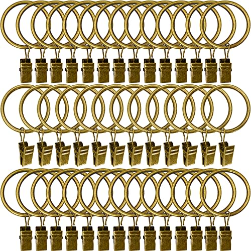 AMZSEVEN 40 Pack Metal Curtain Rings with Clips, Drapery Clips Hooks, Decorative Curtain Rod Clips 1.5 in Interior Diameter, Antique Bronze