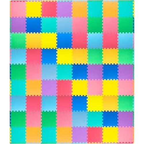 ProSource Baby Play Mat, Soft Foam Floor Tiles for Kids, Interlocking EVA Panels for Playpen Use, Crawling Development Surface, Safe Non-Toxic Toddler Flooring, 72 Tiles, Multicolor