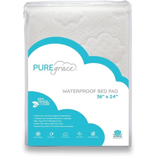 PUREgrace Tencel Mattress Protector, Waterproof Breathable Mattress Pad - Sensitive Skin Friendly