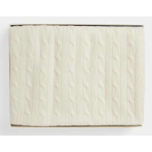 Ralph Lauren, Cable-Knit Cashmere Blanket, Color: Warm White