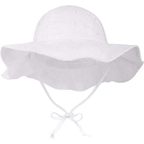 SimpliKids UPF 50+ UV Ray Sun Protection Wide Brim Baby Sun Hat - A_white #2 - 0-12 Months