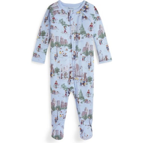 Bear Print Cotton Zip Footie, 6M