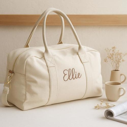 Personalised Duffle Bag, Custom Embroidery Name Weekender Bag, Travel Bag for Her, Overnight Bag, Baby Bag, New Mom Gift, Bag for Vacation